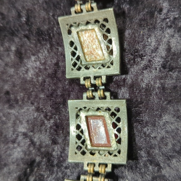 Unmarked Vintage Silver Tone Stone Boho Bracelet - Picture 7 of 8